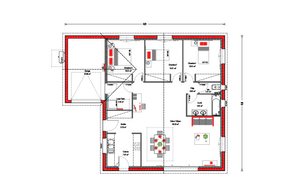 90 m² - 3 chambres + garage
