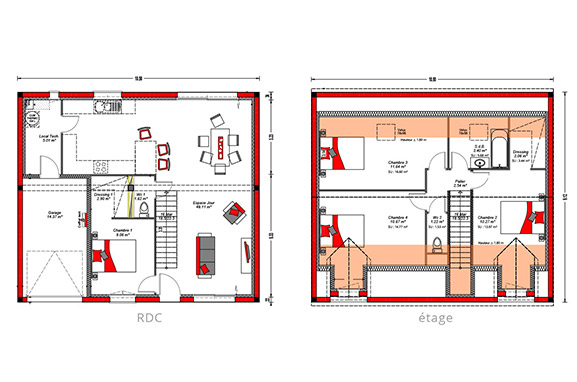 4 chambres + garage - 107 m²